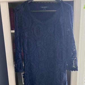 French Connection Navy 3/4 Sleeve Crochet Dress